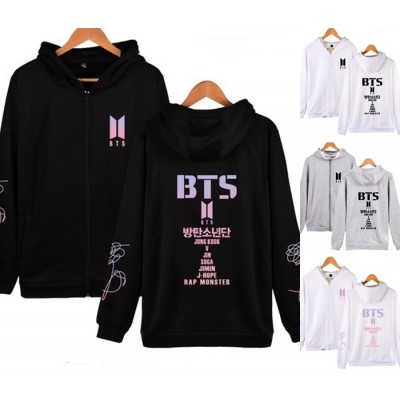 BTS - Sudadera con capucha y cremallera
