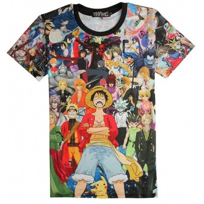 Camiseta anime - Naruto, One Piece, Pikachu